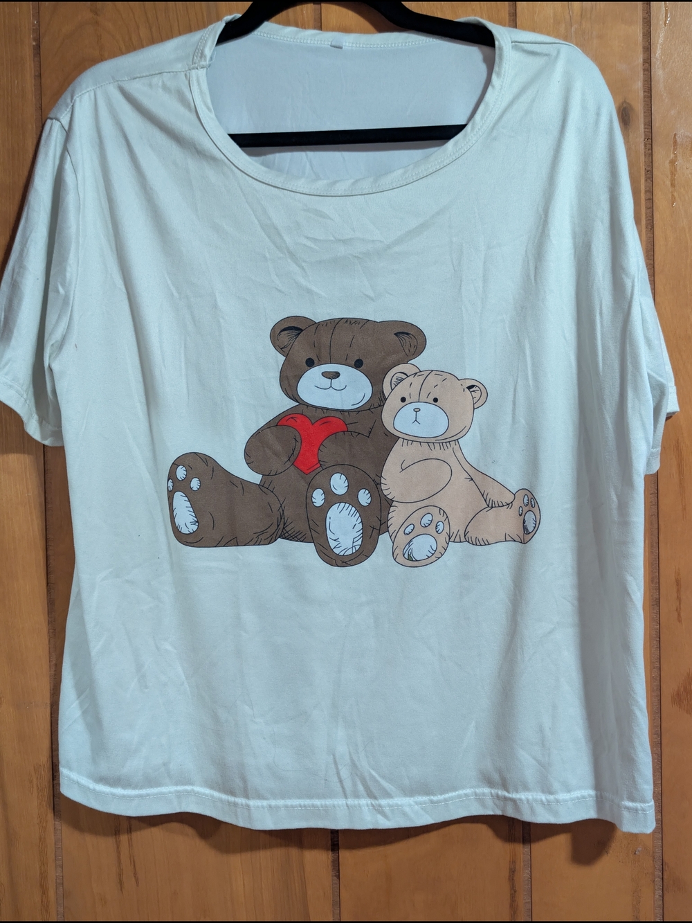 White T-Shirt with Brown Teddy Bears Sleep Shirt